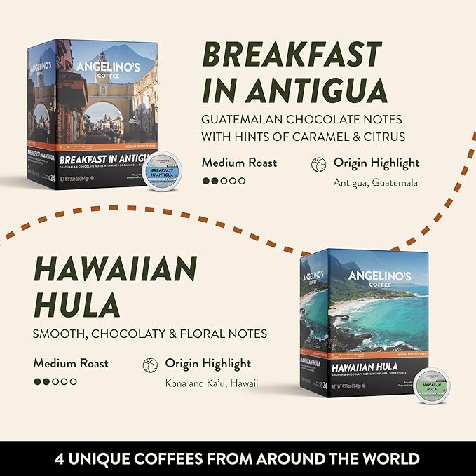 Angelino's Coffee Reserve Collection Coffee Pods Variety Pack, Medium & Dark Roast Coffee K Cups