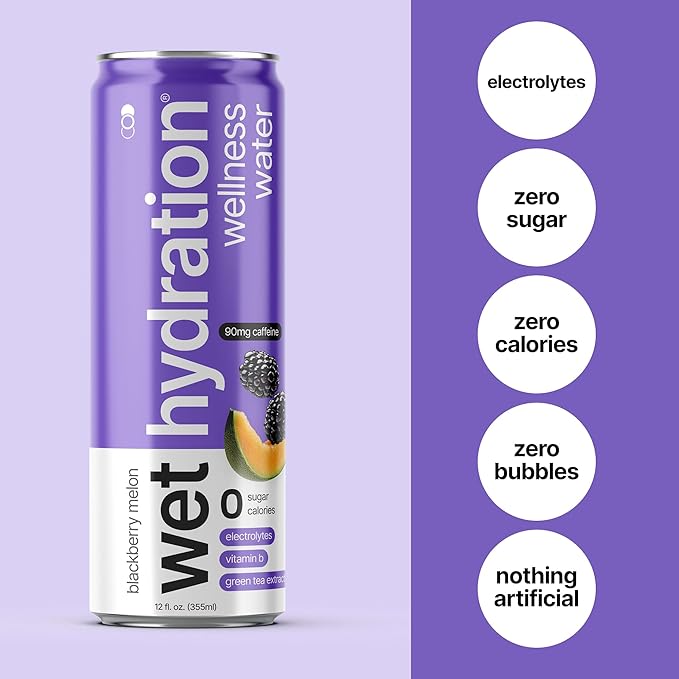 Zero Calorie, Functional Wellness Water - Blackberry Melon (12 Ounce Cans, Pack of 12) - Flavored