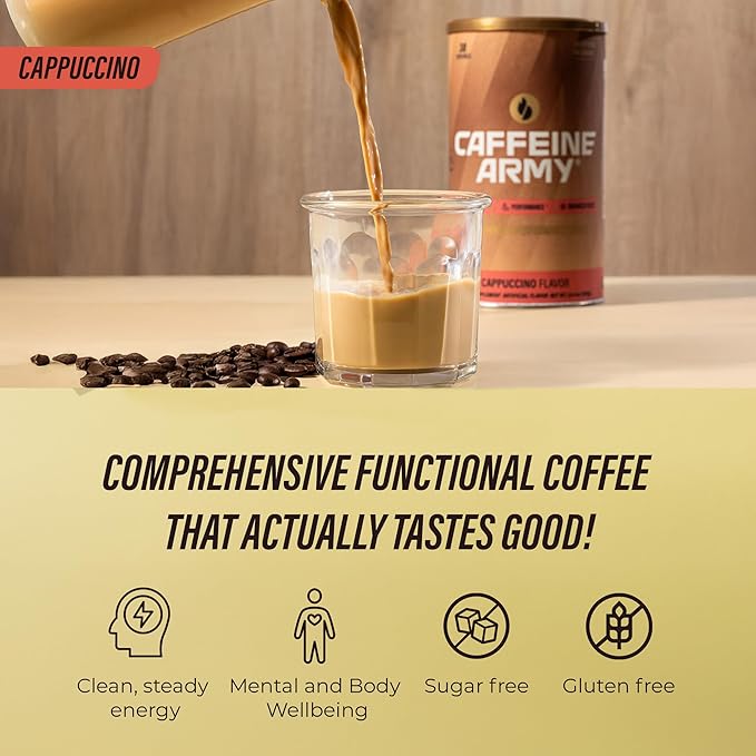 CAFFEINE ARMY Cappuccino| Comprehensive Functional Coffee with MCTs, CoQ10, Collagen and