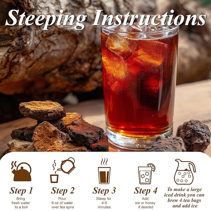 WT WEETEE Chaga Tea Bags 100 Count, 100% Siberian Birch Chaga Mushroom Tea, Caffeine-Free - Rich in