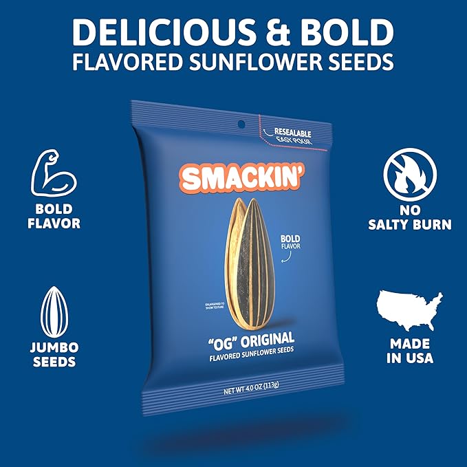 SMACKIN' - Jumbo Roasted Sunflower Seeds, No Salty Burn, American Made, Easy Pour & Seal
