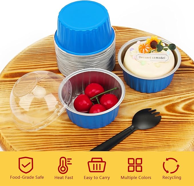 5oz Muffin Tins with Lids 50 Pack,Free-Air Aluminum Foil Cupcake Liners Baking Pans,Jumbo Muffin