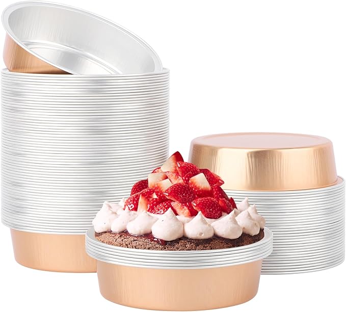 Beasea Aluminum Foil Ramekins, 7.3oz 100 Pack 4 Inch 215ml Disposable Ramekins Foil Cups No Lids