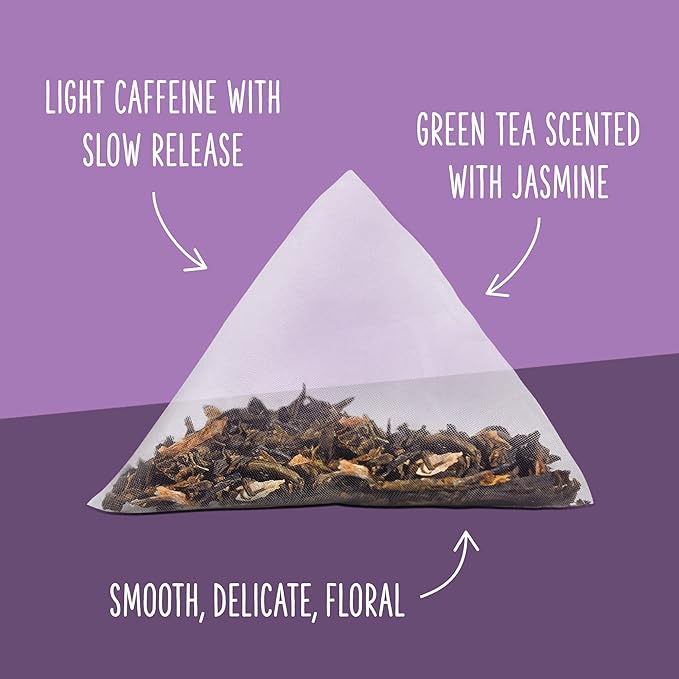 Two Leaves and a Bud Jasmine - 50 Naked Tea Sachets, Whole Leaf Green Tea in Eco-Friendly Unwrapped