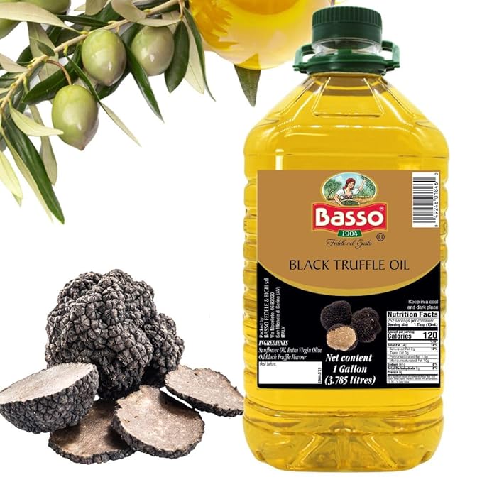 BASSO 1904 Black Truffle Infused Oil ??Bulk 1 Gallon (3.785L) ??Italian Extra Virgin Olive Oil with