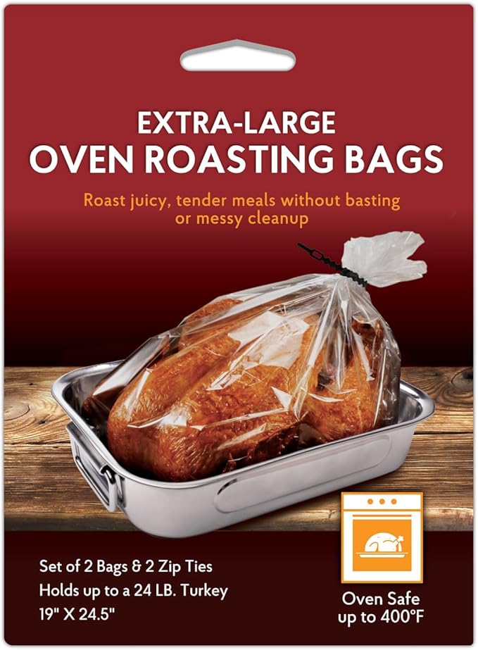 HIC Kitchen Roasting Extra-Large Oven Roasting Bags with Zip Ties, Holds 24-Pound Turkey, Set of 2
