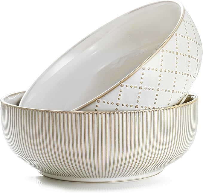 getstar Large Serving Bowls (9.5 inch & 92 fl oz), Ceramic Salad Bowl Set of 2, Microwave and