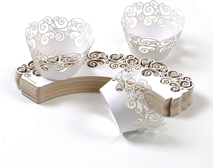 Cupcake Wrappers, KPOSIYA 50 Pack Cupcake Wraps Filigree Artistic Bake Cake Paper Cup Little Vine