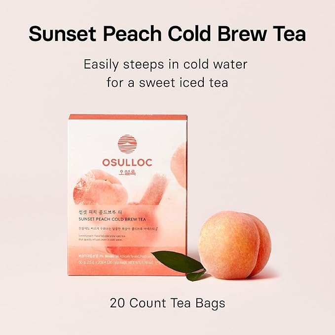 OSULLOC Sunset Peach Cold Brew Tea, Sweet peach flavored iced tea, Hydration Tea Packets (20ea