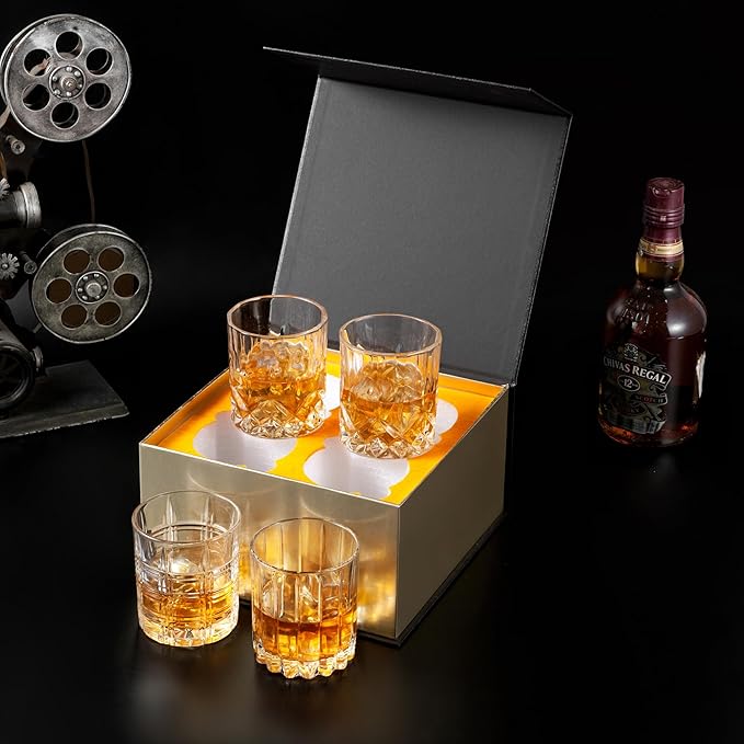 KANARS Old Fashioned Whiskey Glasses - Multi Designs Bourbon Glass 10 oz with Luxury Box - Ultra