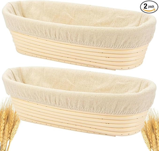 2PACK 12 inch Oval Bread Proofing Basket Banneton Bread Dough Proofing Rising Rattan Basket & Liner