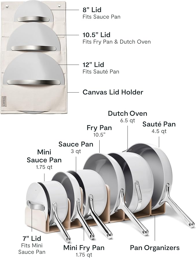 Caraway Deluxe Nonstick Ceramic Cookware Set (16 Piece) Pots, Frying Pans, Lids and Kitchen Storage