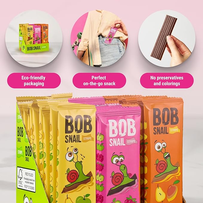 BOB SNAIL Healthy Organic Fruit Snacks for Kids and Adults ??30 Organic Fruit Leather Snacks with
