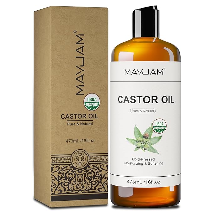 Organic Castor Oil 16 oz, 100% Pure Cold Pressed Castor Oils for Hair Growth, Eyebrows, Eyelash