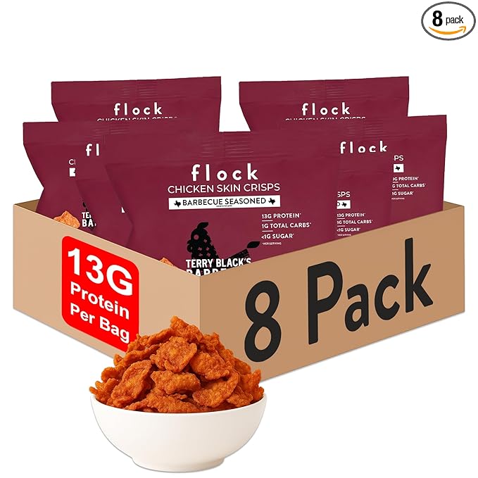 Flock Keto Chicken Skin Chips | Terry Black's BBQ Flavor | Low Carb, High Protein, Sugar Free