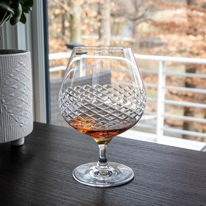 Rolf Glass Diamond Brandy Snifter | 22.5oz Cognac Glass | Lead-Free, Diamond-Wheel Engraved |