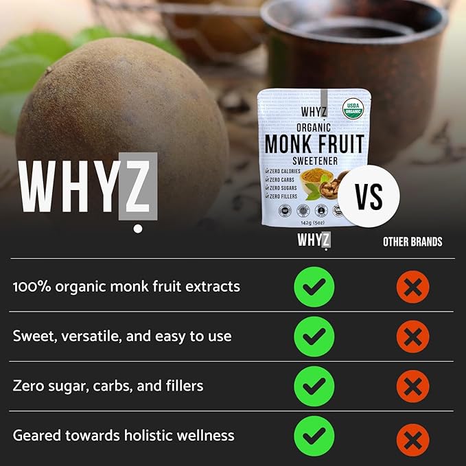Organic Monk Fruit Extract, 5 oz, Pure Monk Fruit Sweetener Organic No Erythrytol and Zero Calorie