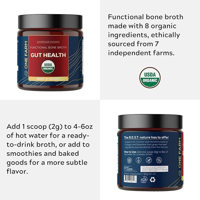 One Farm Superfood Powder Gut Health, Organic Gut Soothing Blend and Prebiotic Blend, Non-GMO