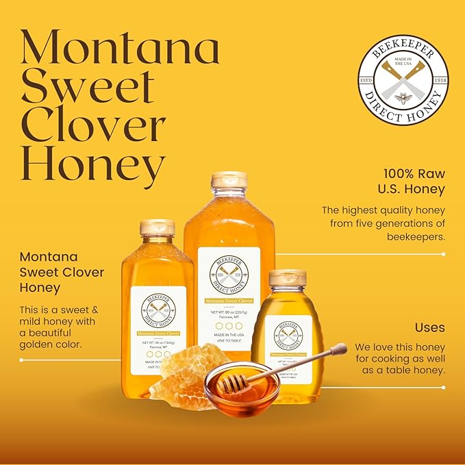 Beekeeper Direct Raw Unfiltered Honey - Real Raw Sweet Clover Honey - All Natural Non-GMO Pure