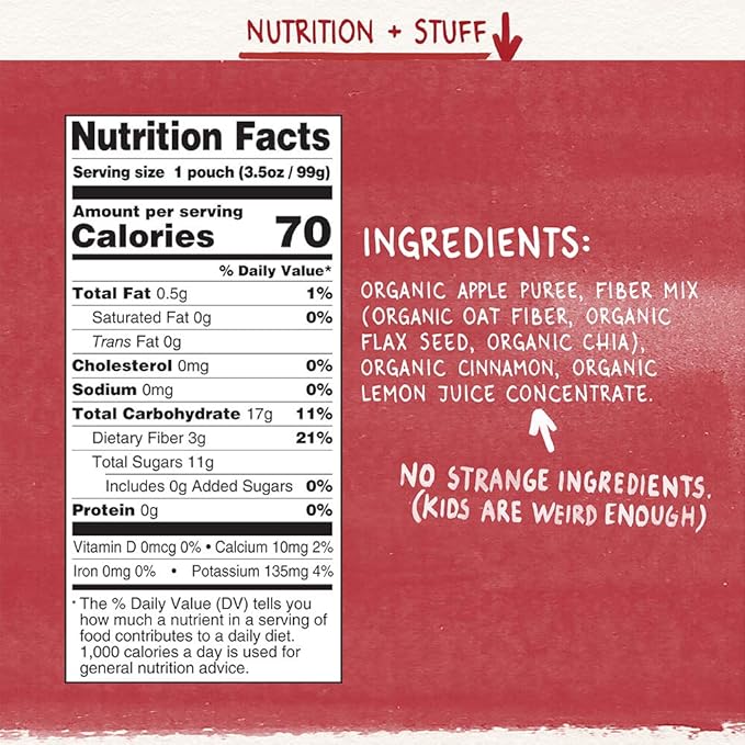 Pumpkin Tree Organics Fruit Snack Pouch, Apple + Fiber + A Sprinkle of Cinnamon, 3.5 Ounce (Pack of