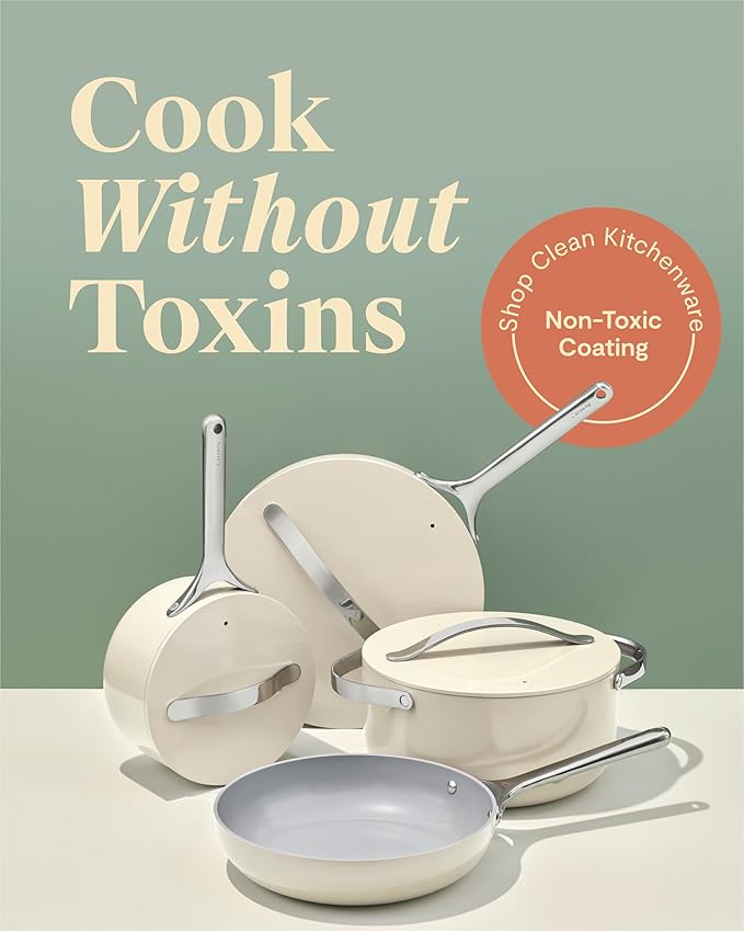 Caraway Nonstick Ceramic Cookware Set (12 Piece) Pots, Pans, Lids and Kitchen Storage - Non Toxic
