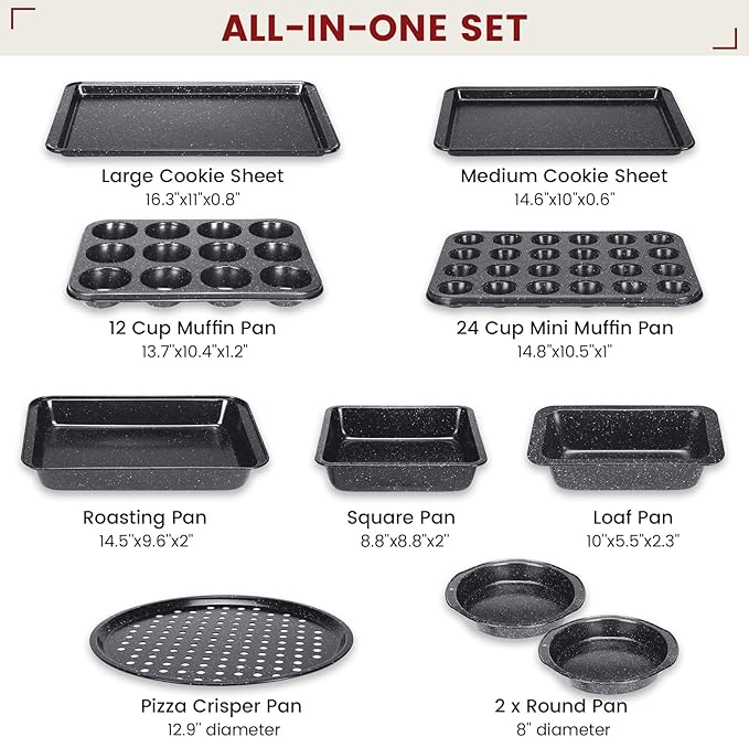 10-Piece Baking Pans Set, Bakeware Sets Nonstick, Baking Set for Oven Cooking, Stackable Carbon