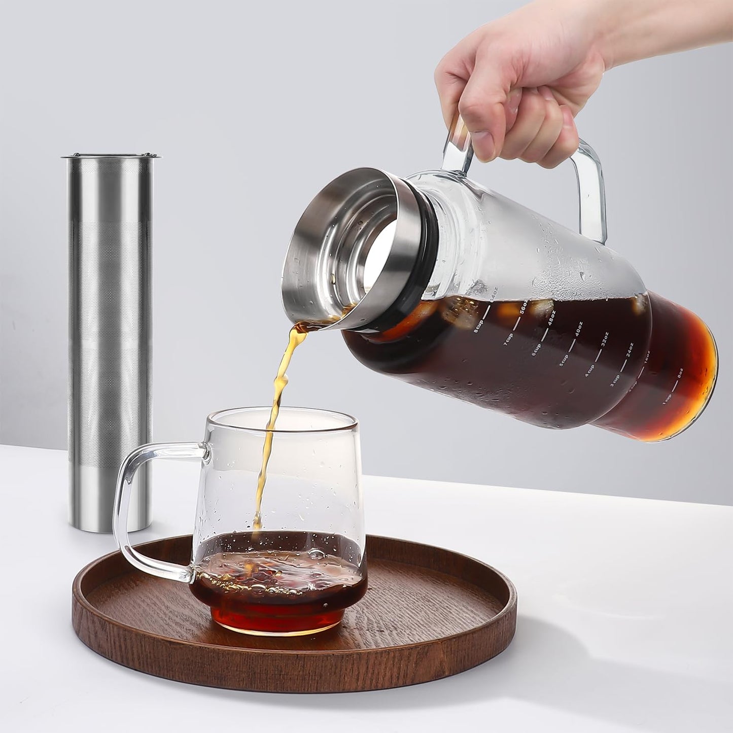 Aquach 68oz Cold Brew Coffee Maker, Borosilicate Glass Pitcher for Iced Tea