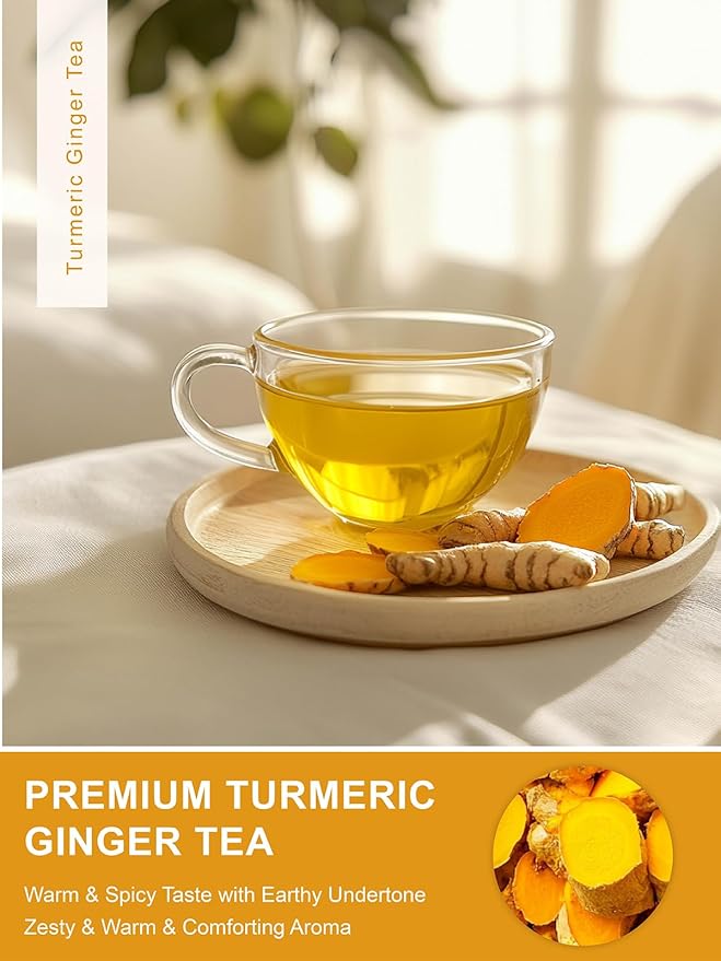 TeeLux Turmeric Ginger Tea Bags, Pure Natural Turmeric Ginger Herbal Tea, Spicy & Smooth Flavor