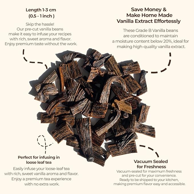 1 lb Vanilla Bean Splits, Cut From Whole Extract Grade B VanillaBeans For Making Vanilla Extract |