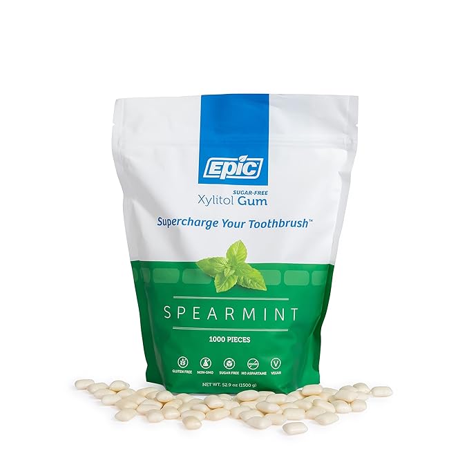 Epic 100% Xylitol Spearmint Chewing Gum - Sugar Free, Aspartame Free Dental Gum - Supports Oral