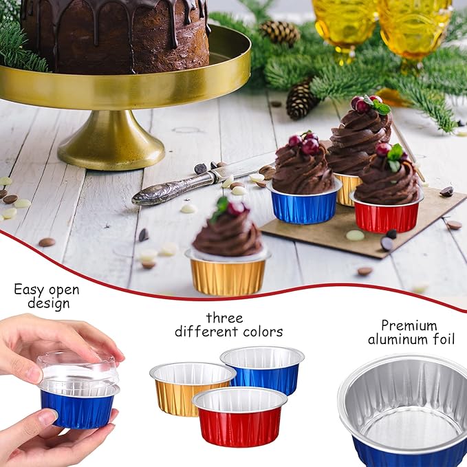 150 Pcs Cupcake Liners with Lids 5 oz Aluminum Foil Cupcake Baking Cups Disposable Ramekins Muffin