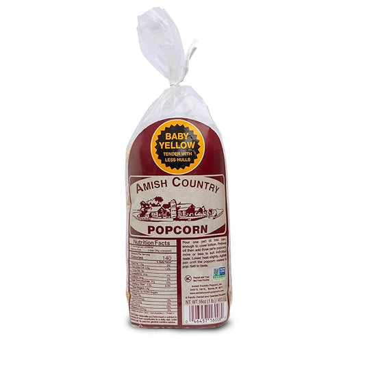 Amish Country Popcorn | 1 lb Bag | Baby Yellow Popcorn Kernels | Old Fashioned, Non-GMO and Gluten