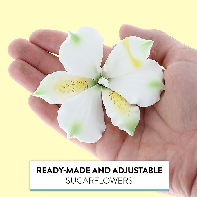 Global Sugar Art Alstroemeria Sugar Cake Flowers White with Green, 3 Count by Chef Alan Tetreault