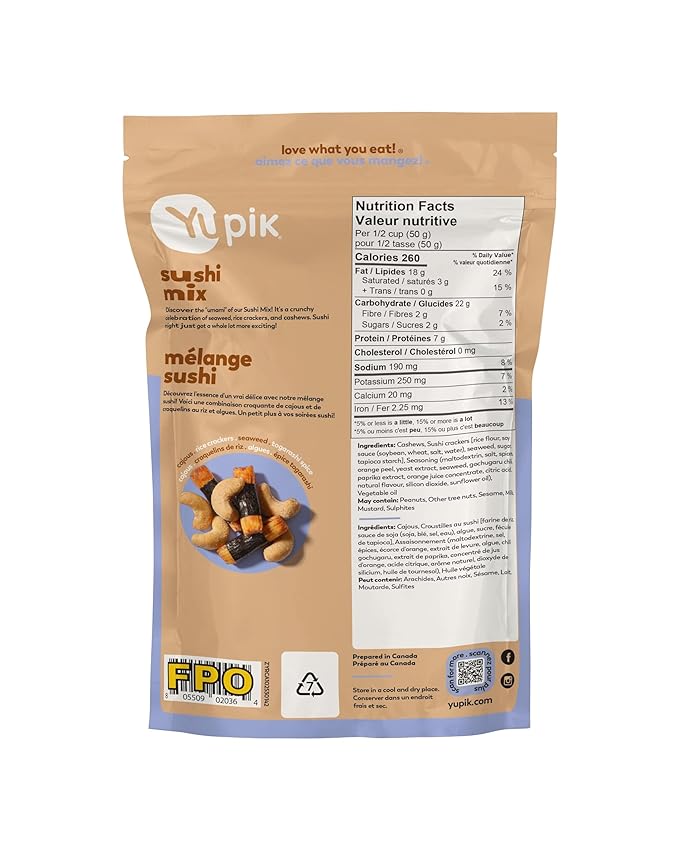 Yupik Sushi Mix with Cashews, 5 Oz, Crunchy Savory Snack, Rice Crackers, Dried Seaweed, Sushi