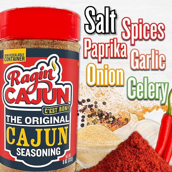 Ragin' Cajun Original Cajun Seasoning - 8 oz Shaker, Pack of 2, Low Sodium, No MSG - Authentic