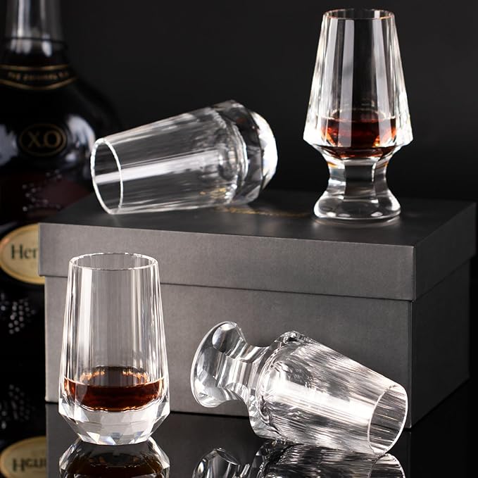 KAMMAK Crystal Whiskey Glasses Set of 2, Handcrafted Shot Glasses Stemless, 3.38oz Hand Blown White