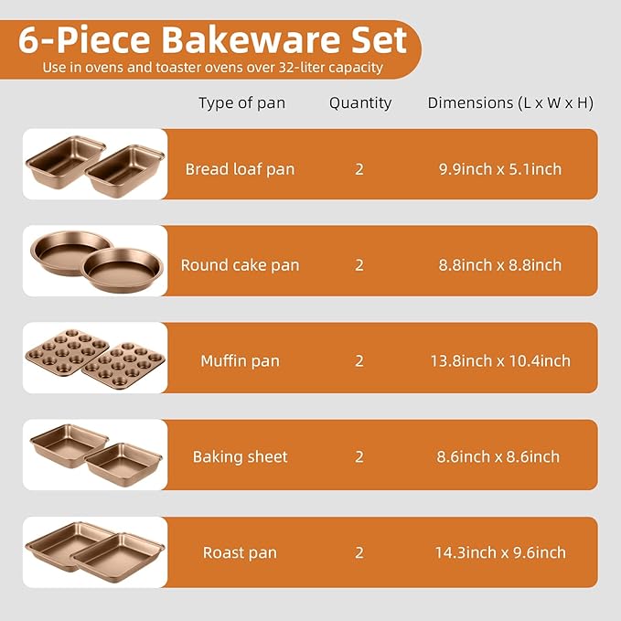 11-Piece Nonstick Baking Pans Set - Professional Grade Carbon Steel Bakeware with Premium Coating