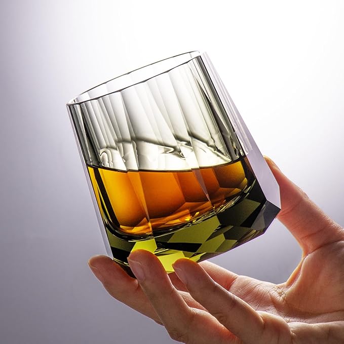KAMMAK Crystal Whiskey Glasses Set of 2, Handcrafted 6.76oz Old Fashioned Glasses Stemless, Luxury