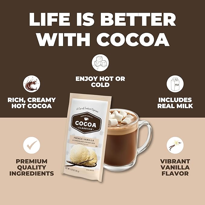 Cocoa Classics French Vanilla Cocoa Mix Hot Chocolate Made with Nonfat Milk Just Add Hot Water Make