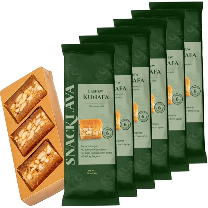 Snacklava Cashew Kunafa Bites - 6 Pack (3 Pieces per Pack) - No Artifical Ingredients, Colors or