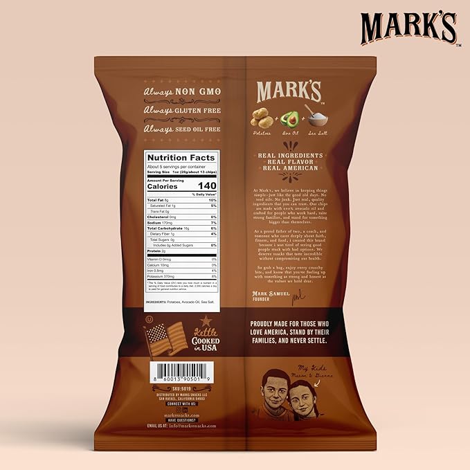 MARK???Kettle Cooked Avocado Oil Potato Chips, Sea Salt ??Seed Oil & GMO Free | Sea Salt, 5 oz