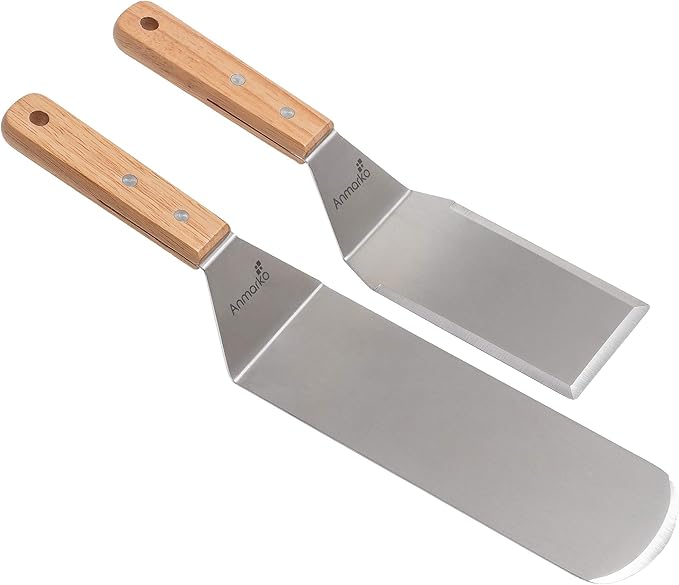 Metal Spatula Set - Griddle Long Spatula - Teppanyaki spatulas - Griddle Scraper and Pancake