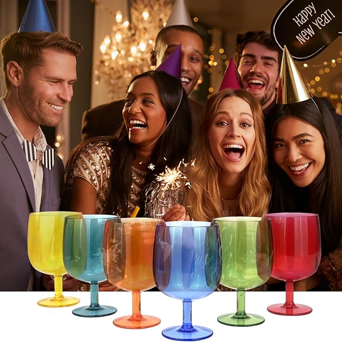 Yalin Set of 6 Unbreakable 12 oz Acrylic Plastic Wine and Water Tumbler Stackable Goblets.