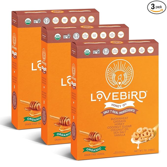 Lovebird Organic Gluten Free Cereal, Honey Flavor ??Prebiotic Fiber, Gut Health, Low Sugar, Grain