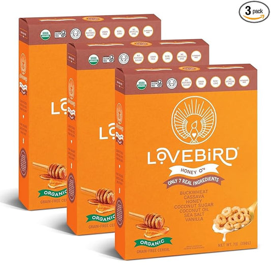 Lovebird Organic Gluten Free Cereal, Honey Flavor ??Prebiotic Fiber, Gut Health, Low Sugar, Grain