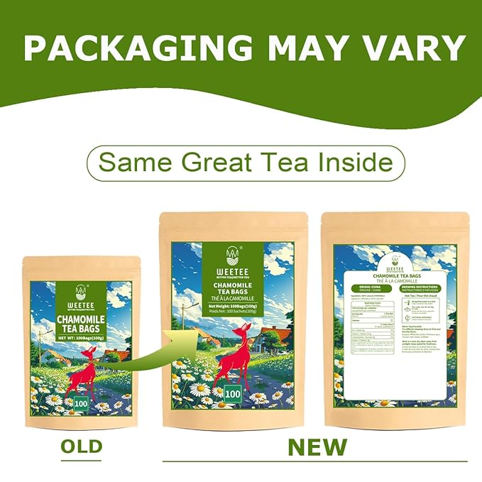 WT WEETEE Chamomile Tea bags, Made with 100% Pure Chamomile Flowers, Natural Caffeine-free Herbal