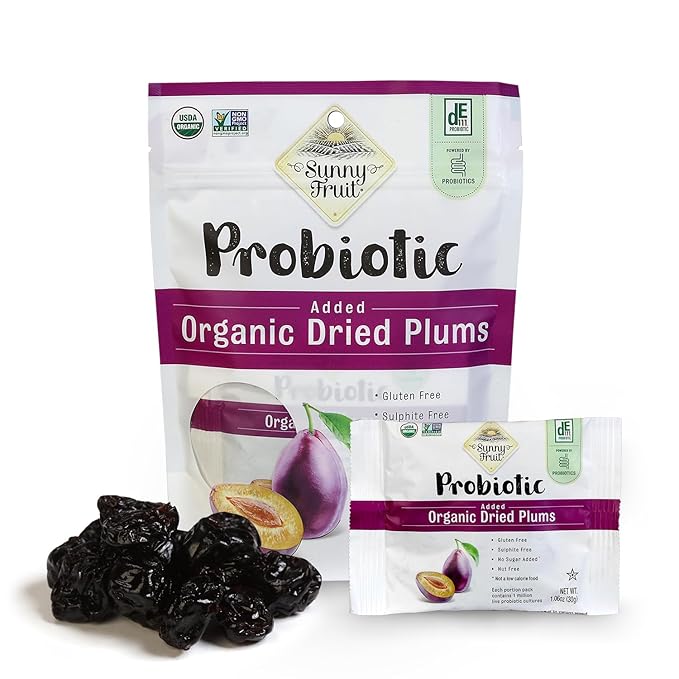 Sunny Fruit Organic Probiotic Pitted Prunes - 6 Bags (30 Individual Portion Packs) | No