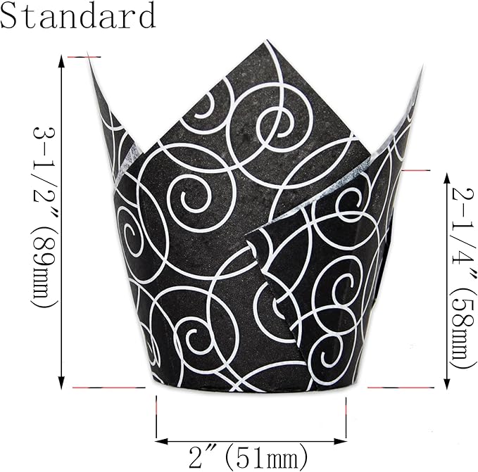Muffin Greaseproof paper Baking cupcake cups, 2"(Bottom diameter) x 3-1/2"(Height) Black Fancy