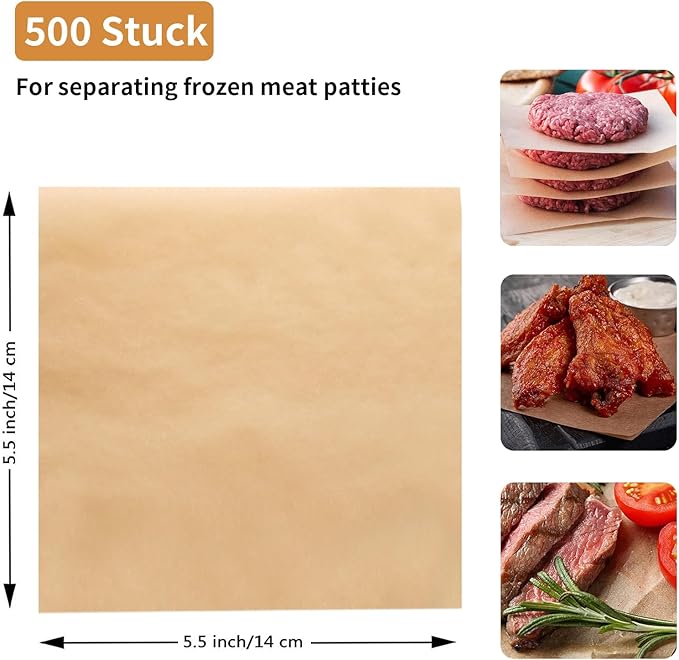 Hamburger Patty Paper Squares - burger paper 500 pieces, 5.5x5.5 in baking paper for burger press