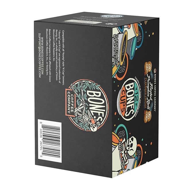 Bones Coffee Company Frosted Pumpkin Roll Flavored Coffee Pods, Low Acid Medium Roast Single-Serve